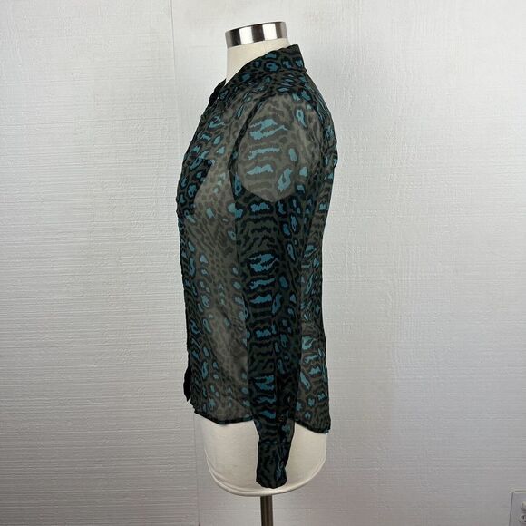 Equipment Femme Shirt XS Womens Black Animal Print Button Front Long Sleeve Silk - Picture 4 of 8